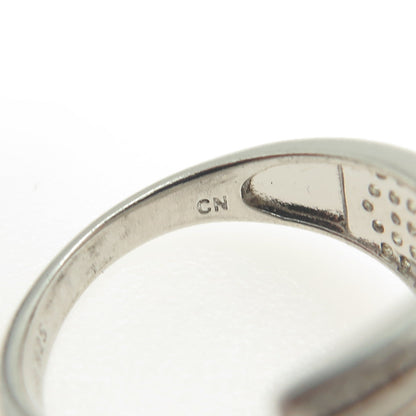 925 Sterling Silver Pave C Z Belt Buckle Ring Size 7.25