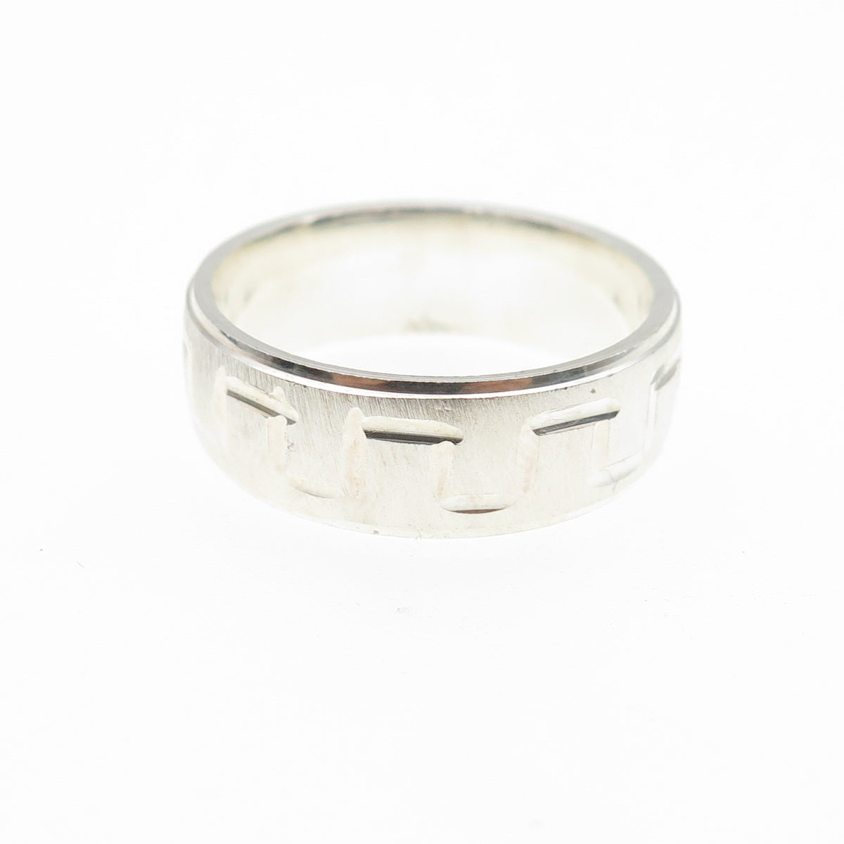 925 Sterling Silver Vintage Zig Zag Puzzle Brushed Band Ring Size 10