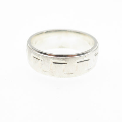 925 Sterling Silver Vintage Zig Zag Puzzle Brushed Band Ring Size 10