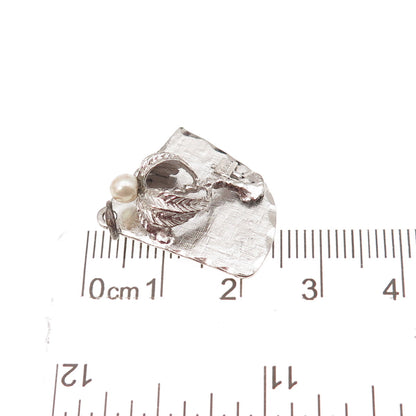 Elco 925 Sterling Silver Vintage Real Pearl Florida Palm Tree Charm Pendant