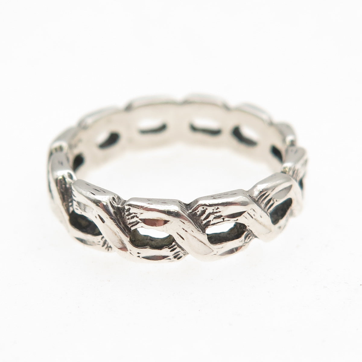 Silver Fox 925 Sterling Vintage Woven Link Band Ring Size 5.25
