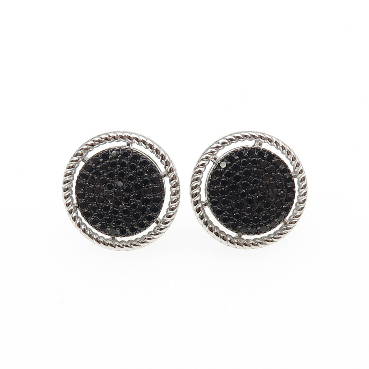 925 Sterling Silver Real Round-Cut Black Spinel Earrings