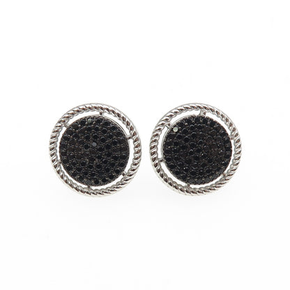925 Sterling Silver Real Round-Cut Black Spinel Earrings