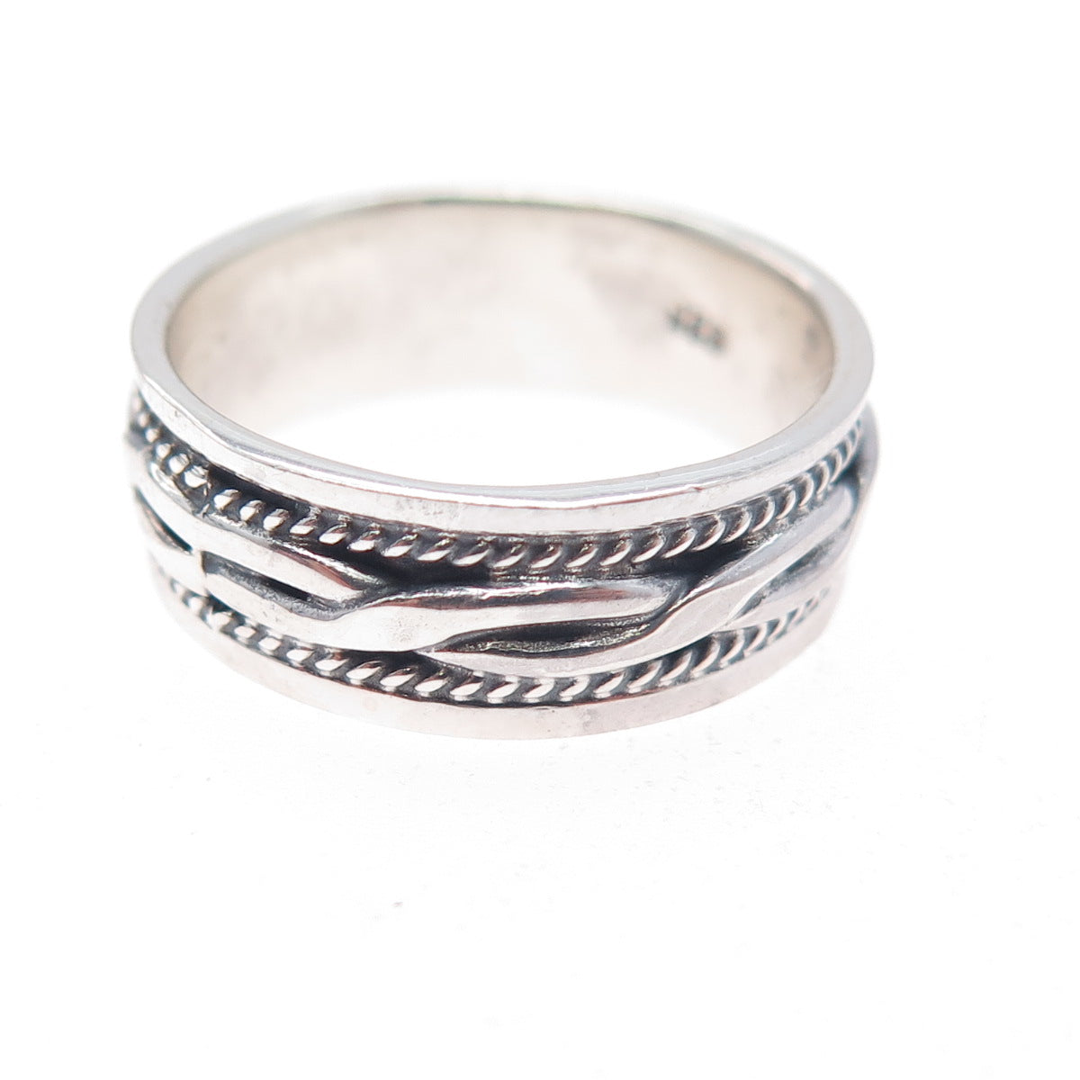 925 Sterling Silver Vintage Twisted Oxidized Band Ring Size 7