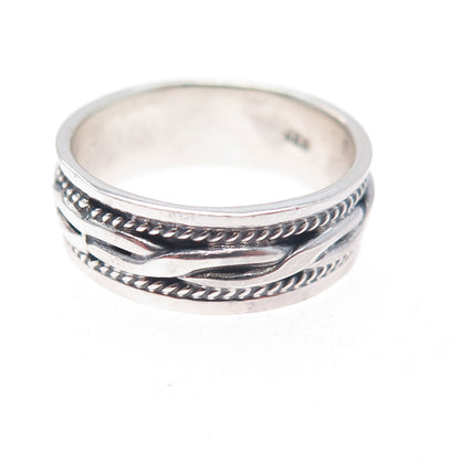 925 Sterling Silver Vintage Twisted Oxidized Band Ring Size 7