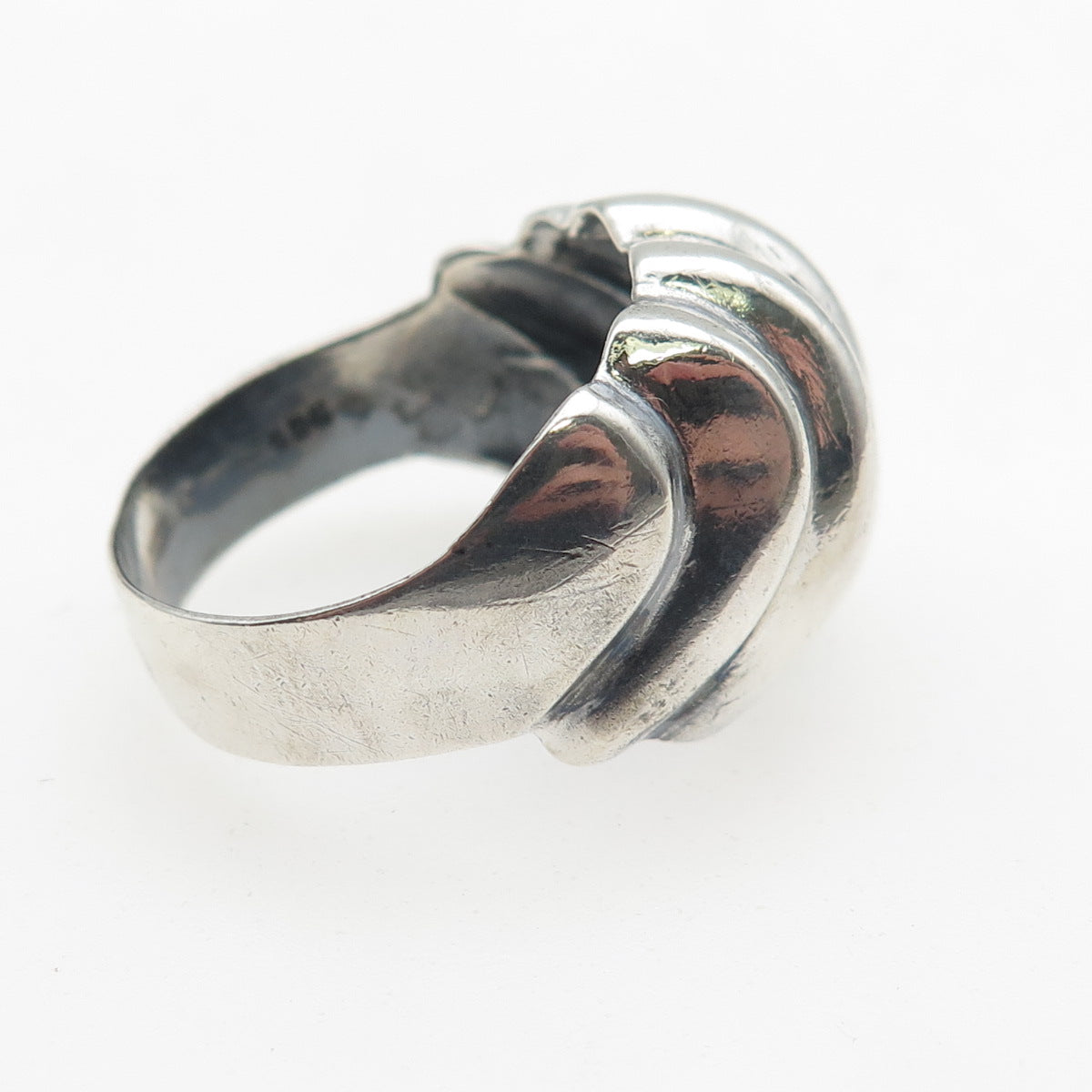 925 Sterling Silver Vintage Modernist Ribbed Oxidized Ring Size 8.75