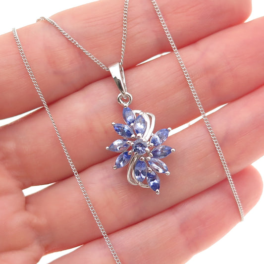 Chuck Clemency Sterling Silver Real Tanzanite Floral Cuban Chain Necklace 20"
