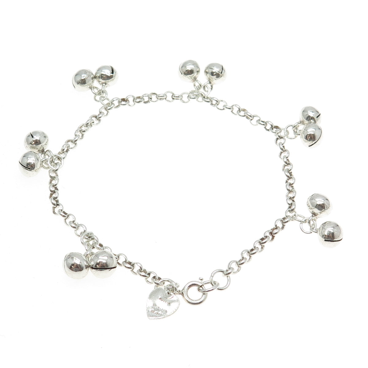 925 Sterling Silver Vintage Ball Dangle Rolo Link Bracelet 7.5"