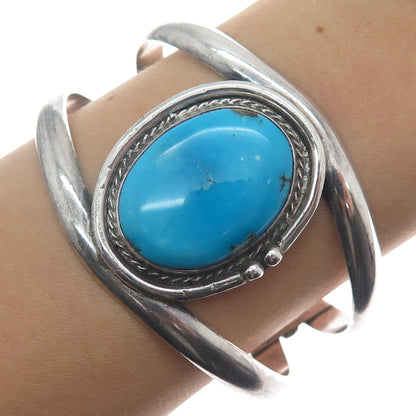 Old Pawn 925 Sterling Silver Vintage Bisbee Turquoise Adjustable Bracelet 6.25"