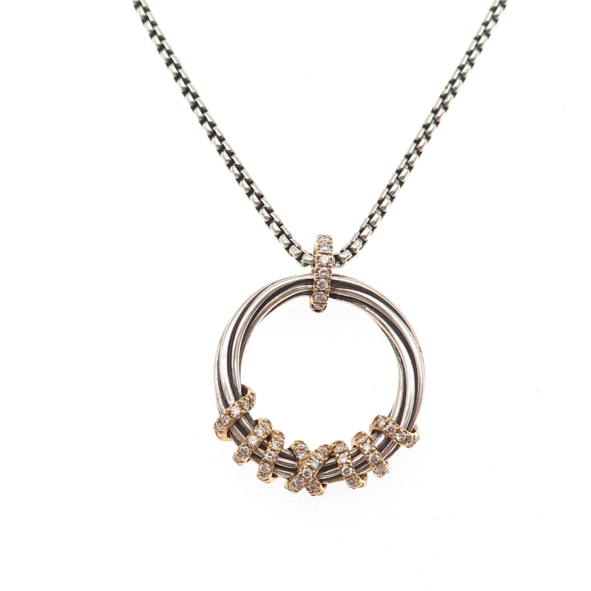 David Yurman 925 Sterling Silver 18K Gold Real Diamond Helena Necklace 16-18"