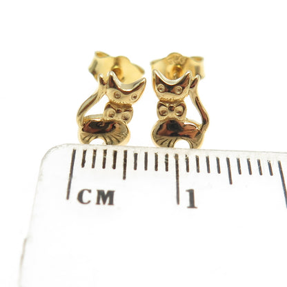 925 Sterling Silver Gold Plated Cat / Kitty Stud Earrings