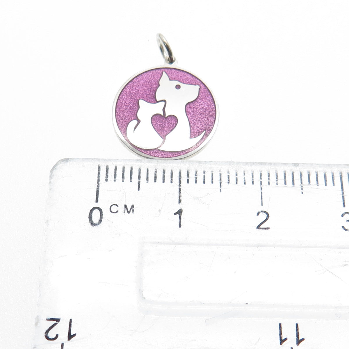 925 Sterling Silver Purple Enamel Cat & Dog Friendship Minimalist Charm Pendant