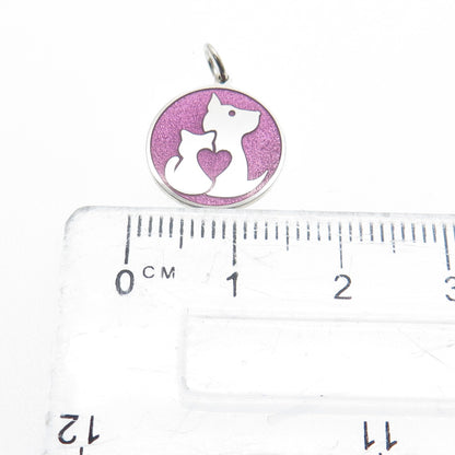 925 Sterling Silver Purple Enamel Cat & Dog Friendship Minimalist Charm Pendant