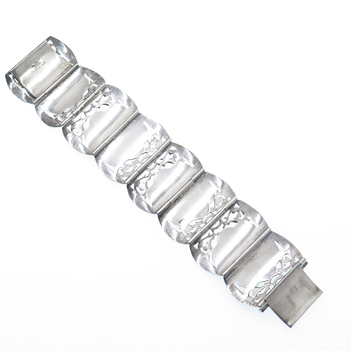 925 Sterling Silver Antique Siam Niello Hindu Goddess Panel Link Bracelet 7"