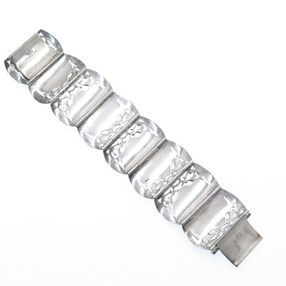 925 Sterling Silver Antique Siam Niello Hindu Goddess Panel Link Bracelet 7"