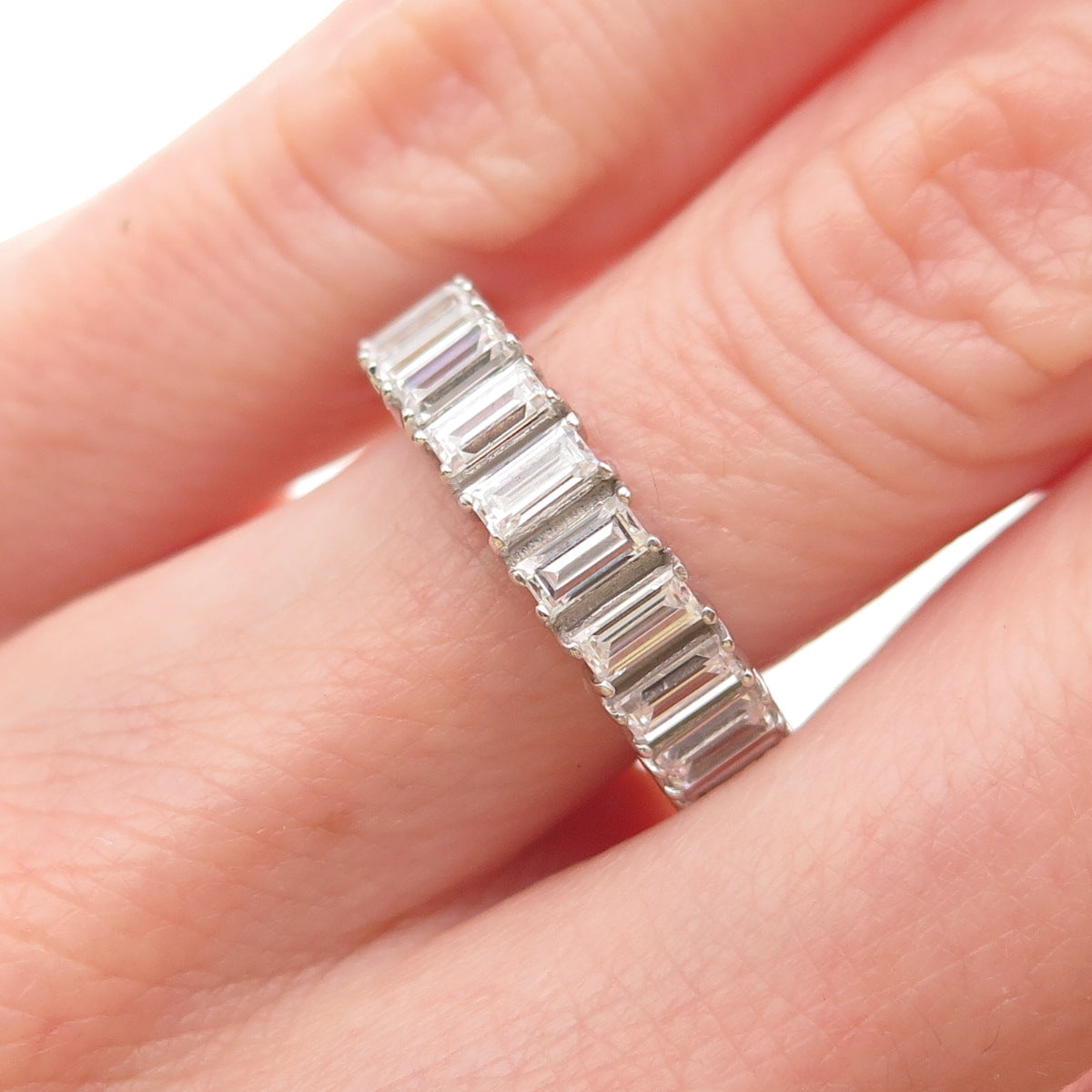 925 Sterling Silver Emerald-Cut C Z All Around Eternity Band Ring Size 5