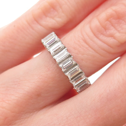 925 Sterling Silver Emerald-Cut C Z All Around Eternity Band Ring Size 5