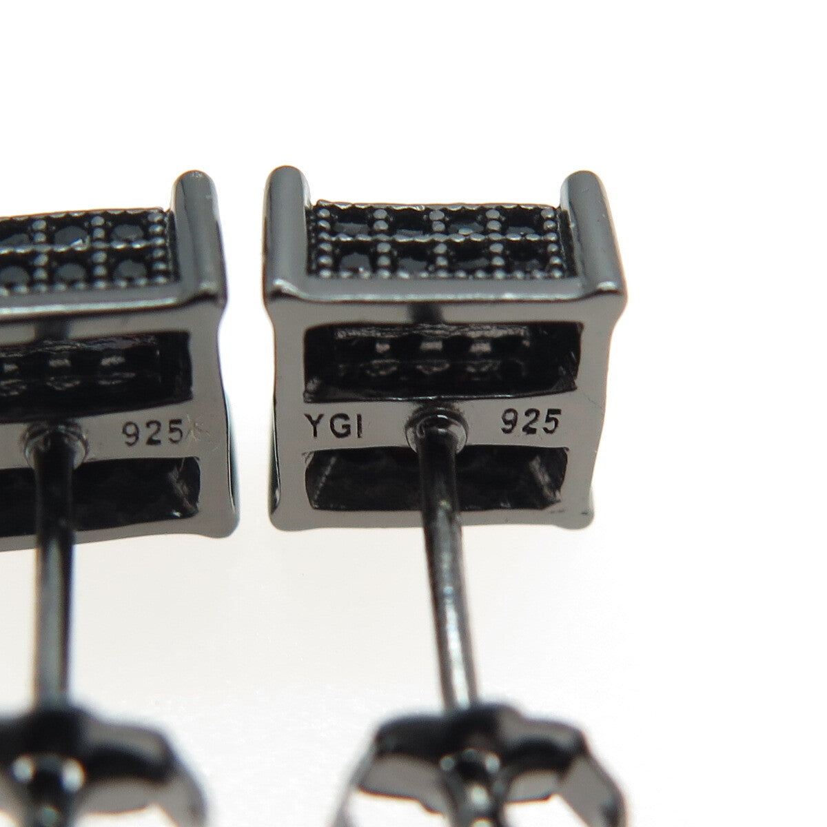 925 Sterling Silver Real Black Spinel Princess Stud Black Rhodium Earrings