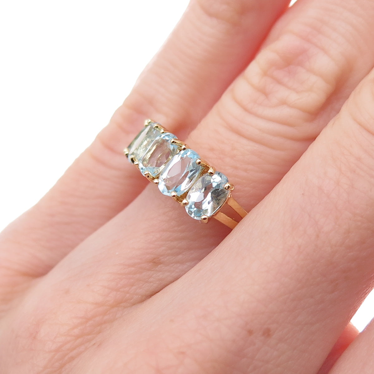 925 Sterling Silver Gold Plated Real Oval-Cut Blue Topaz Ring Size 5