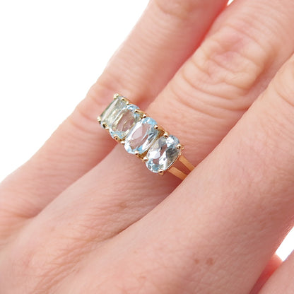 925 Sterling Silver Gold Plated Real Oval-Cut Blue Topaz Ring Size 5