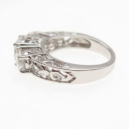 925 Sterling Silver Round-Cut C Z Floral Engagement Ring Size 6