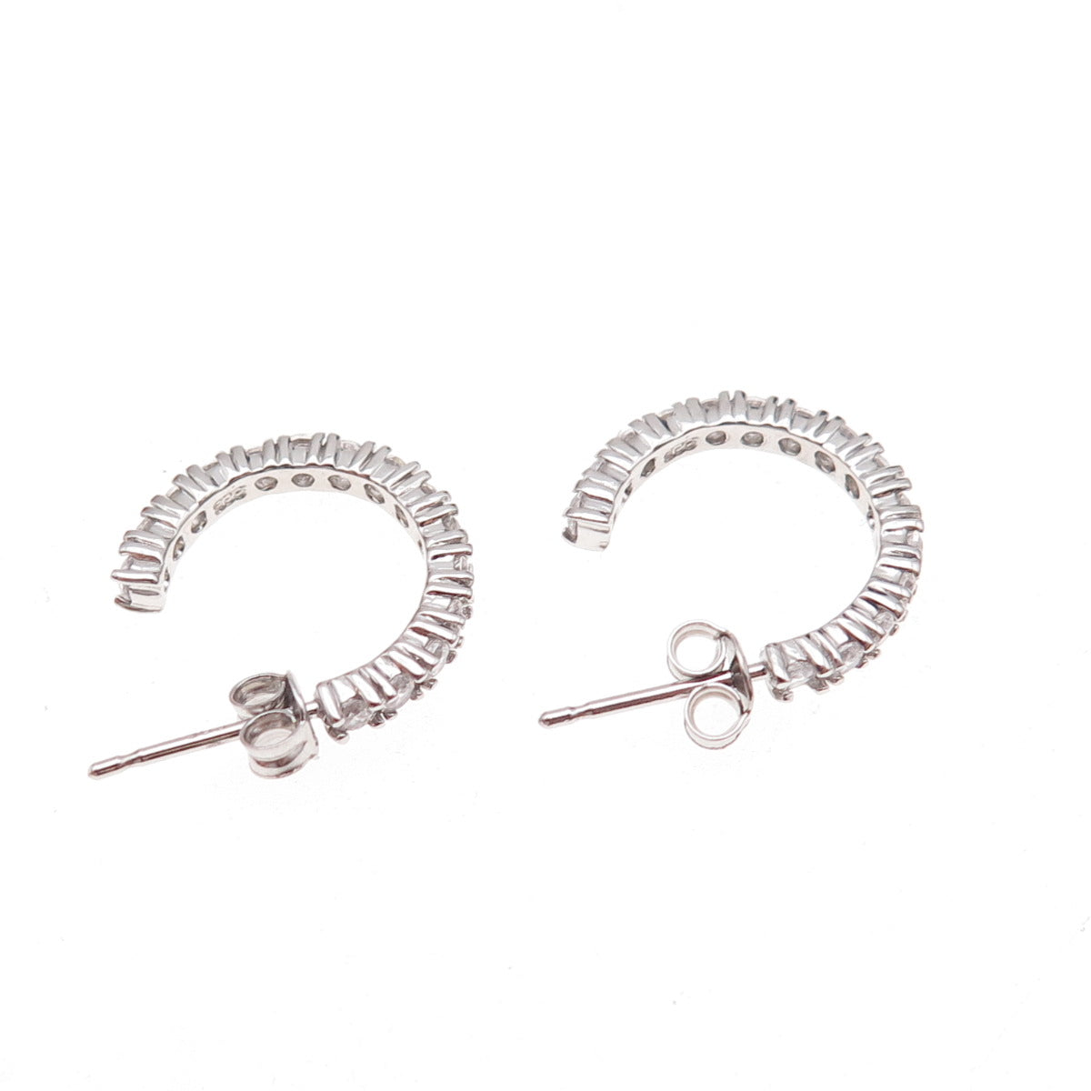 925 Sterling Silver Round-Cut C Z Hoop Earrings
