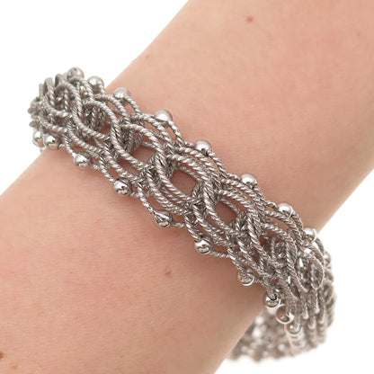 925 Sterling Silver Antique Art Deco Beaded Bismark Link Bracelet 6.75"