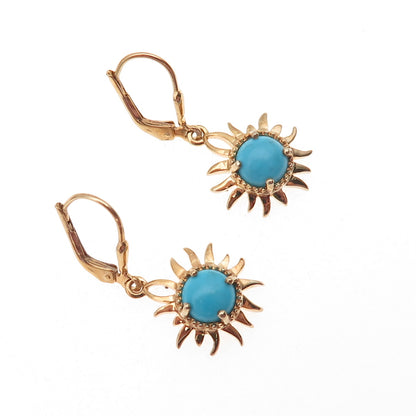 D'Joy Sterling Silver Gold Plated Real Sleeping Beauty Turquoise Sun Earrings