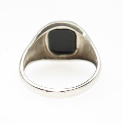 925 Sterling Silver Vintage Real Black Onyx Signet Ring Size 14.25