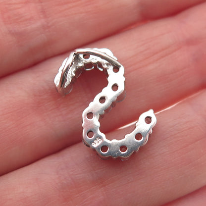 925 Sterling Silver Real Round-Cut Blue Topaz Letter S Slide Charm Pendant