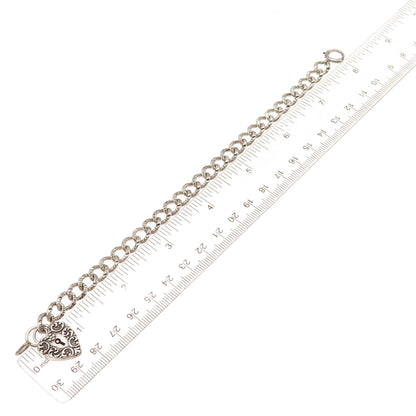 925 Sterling Silver Antique Art Deco Heart Padlock Curb Link Bracelet 7.75"