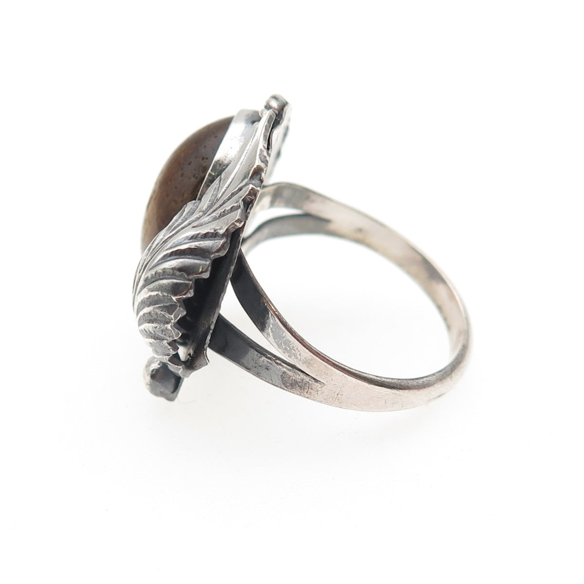 Old Pawn 925 Sterling Silver Vintage Tiger Eye Feather Tribal Ring Size 7.75