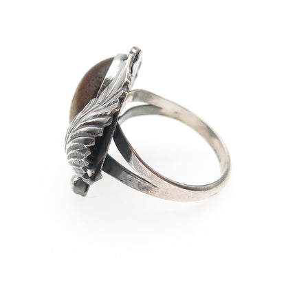 Old Pawn 925 Sterling Silver Vintage Tiger Eye Feather Tribal Ring Size 7.75