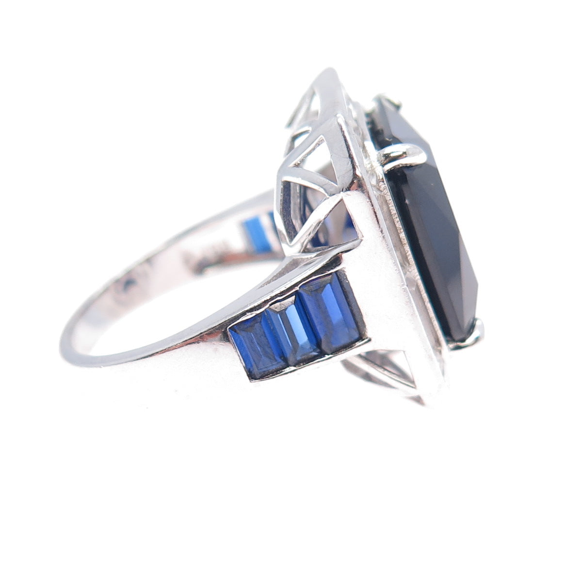 925 Sterling Silver Lab-Created Sapphire & Real White Topaz Ring Size 7