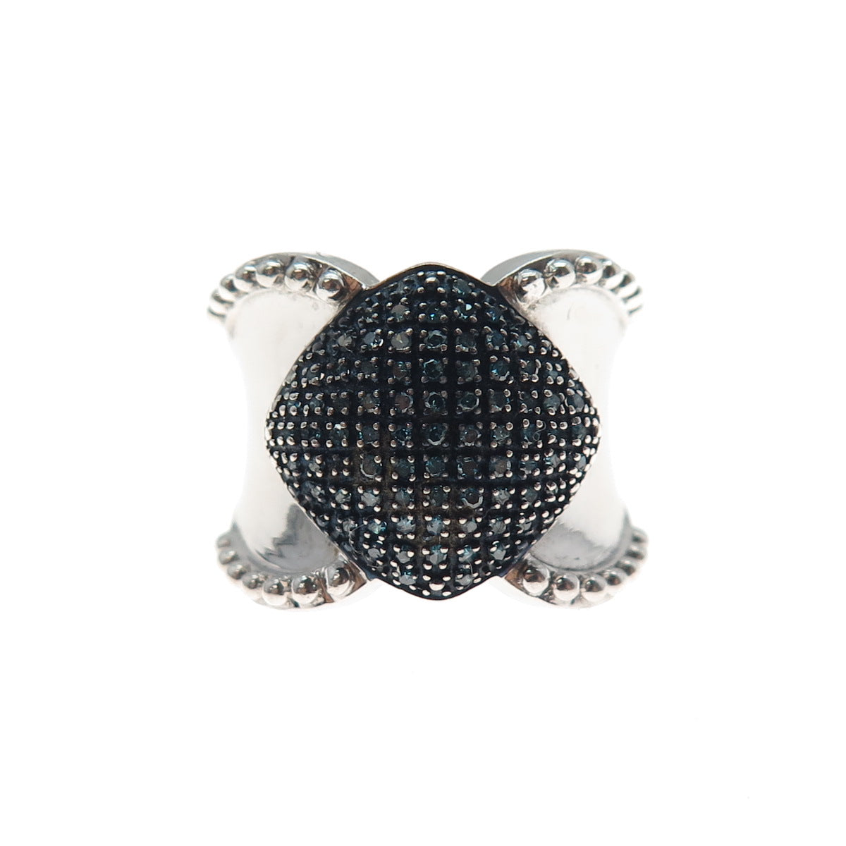 SAMARA SJD 925 Sterling Silver Real Blue Diamond Crisscross Ring Size 6