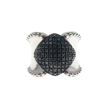 SAMARA SJD 925 Sterling Silver Real Blue Diamond Crisscross Ring Size 6