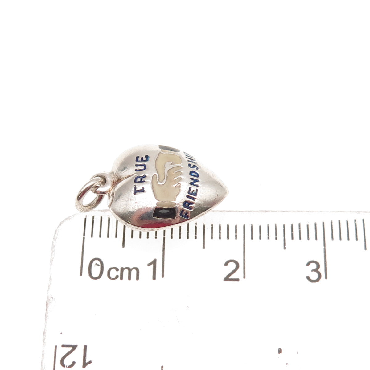 925 Sterling Antique Enamel True Friendship Chatelaine Heart Mini Charm Pendant