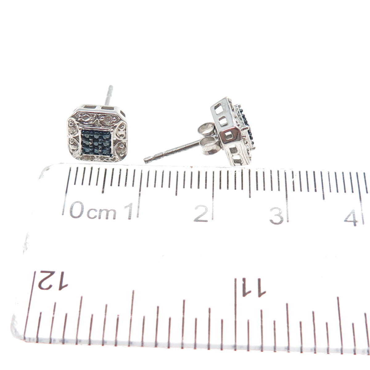 925 Sterling Silver 2-Tone Round-Cut C Z Stud Earrings