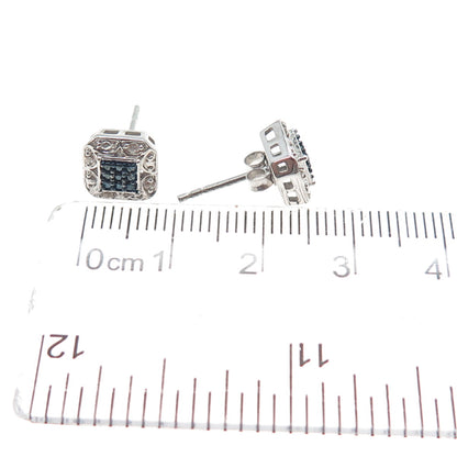 925 Sterling Silver 2-Tone Round-Cut C Z Stud Earrings