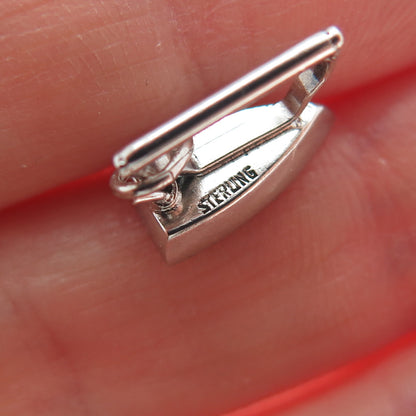 925 Sterling Silver Antique Retro Iron Oxidized Minimalist 3D Charm Pendant