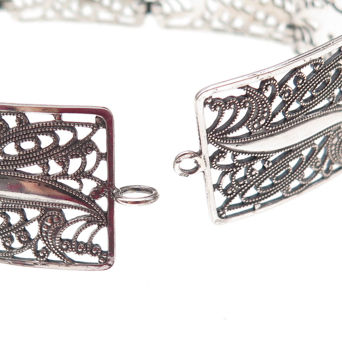 925 Sterling Silver Antique Art Deco Filigree Bracelet 7.75" (missing lock)