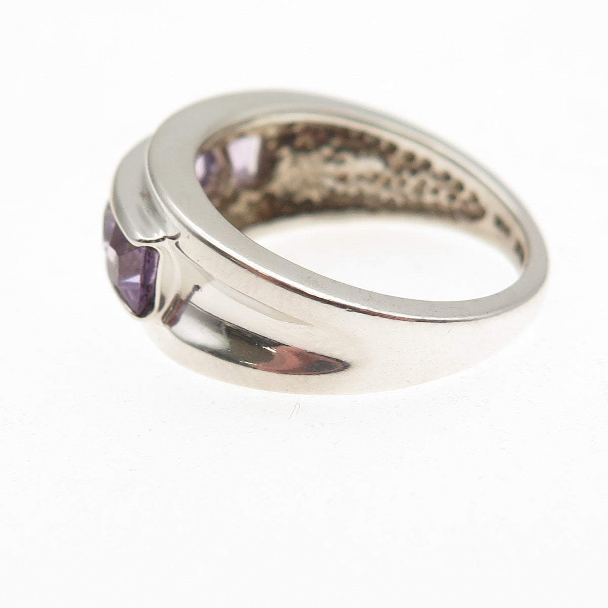 Michelle Albala 925 Sterling Silver Vintage Princess-Cut Amethyst Ring Size 7.25