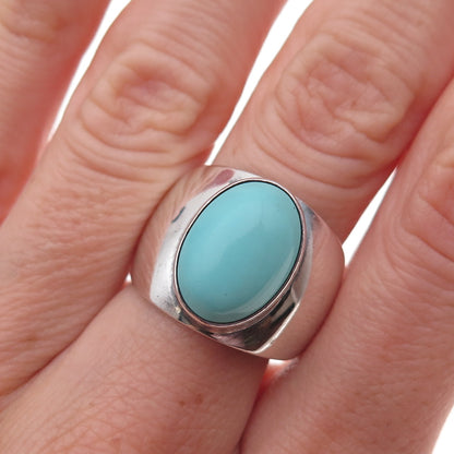 925 Sterling Silver Vintage CII Mexico Real Turquoise Oxidized Ring Size 7