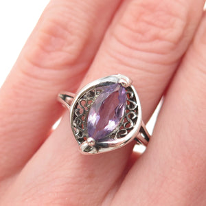 Avon 925 Sterling Silver Vintage Real Amethyst Modernist Ring Size 6