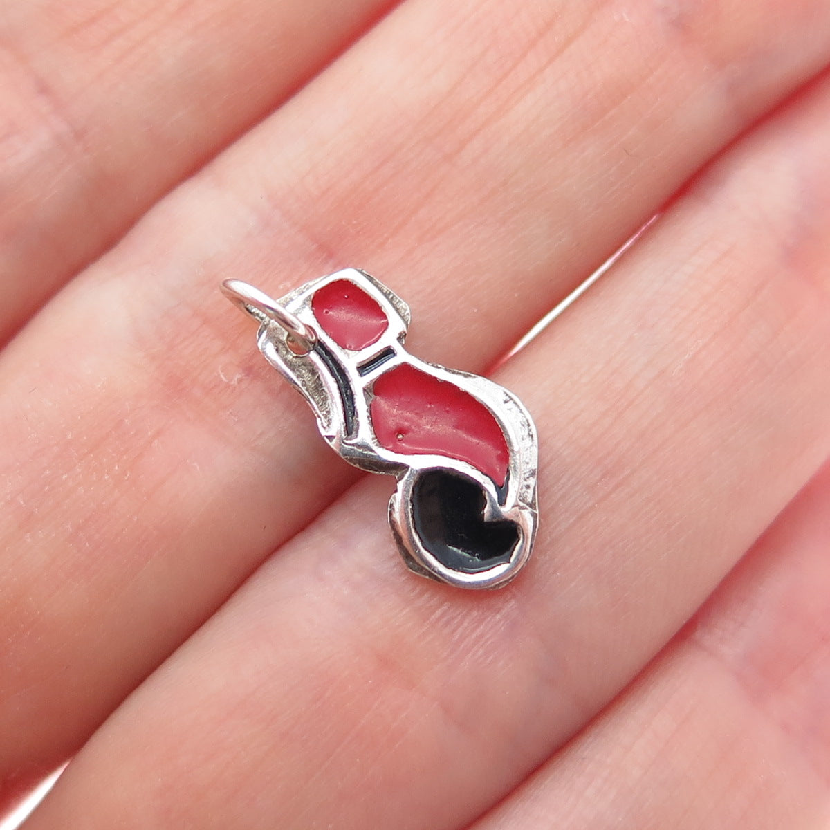 900 Silver Vintage Enamel Dutch Clogs Minimalist Charm Pendant