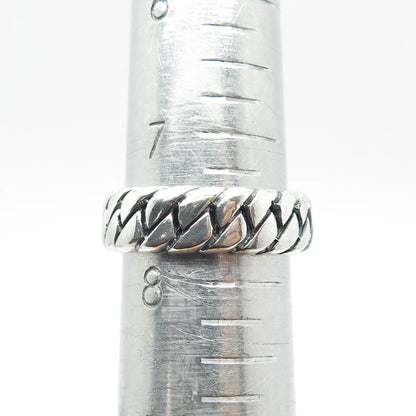 925 Sterling Silver Vintage Cuban Chain Band Ring Size 7.75