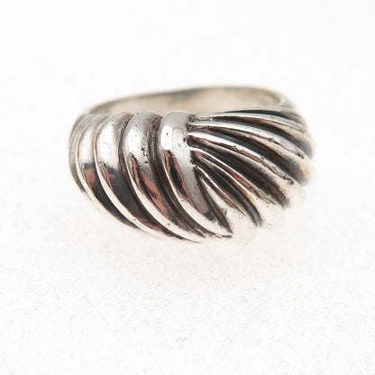 925 Sterling Silver Vintage Modernist Ribbed Oxidized Ring Size 7