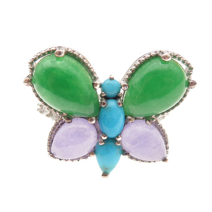 Chuck Clemency 925 Sterling Silver Real Multi-Color Gem Butterfly Ring Size 8.25