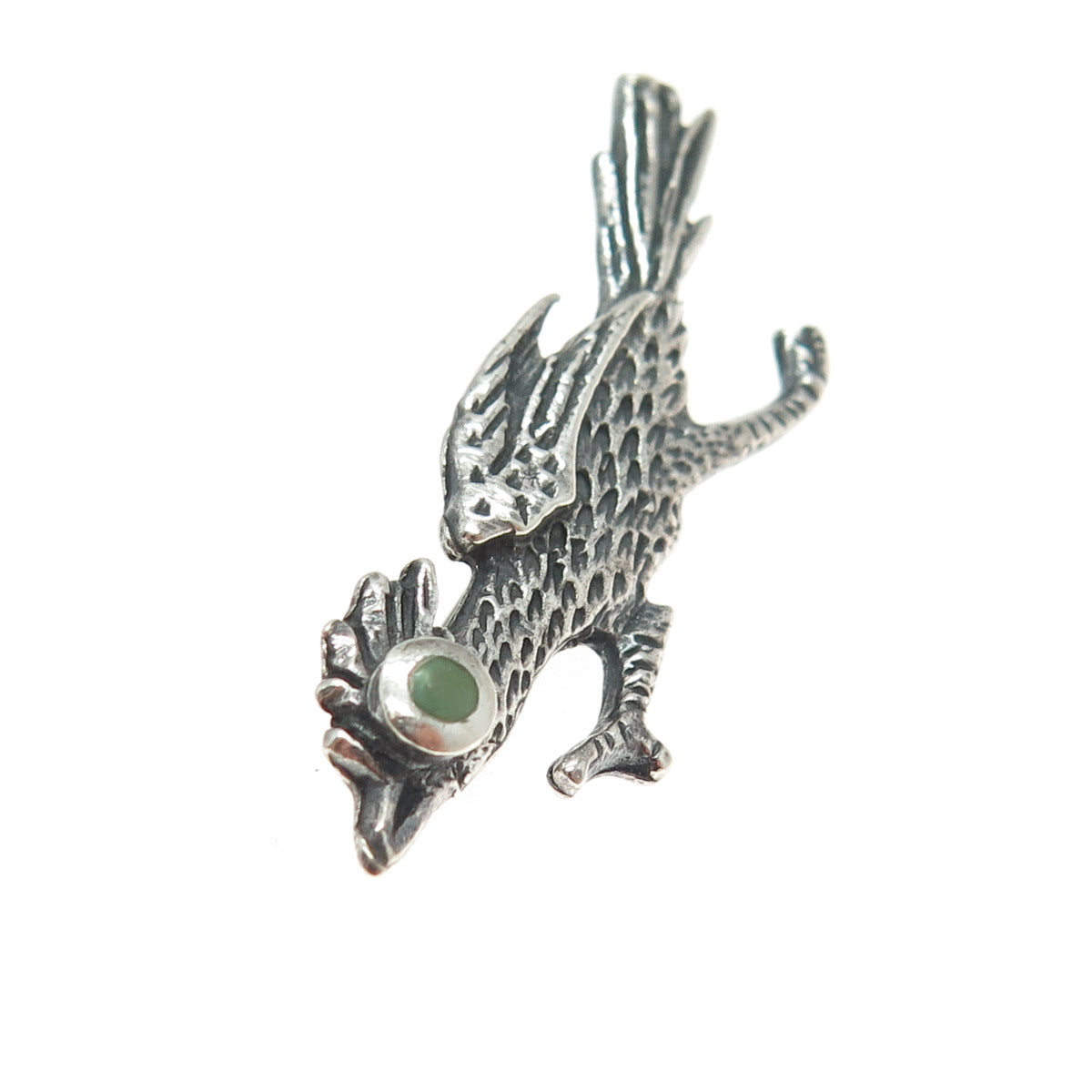 Old Pawn 925 Sterling Silver Vintage Turquoise Roadrunner Bird Tribal Pin Brooch