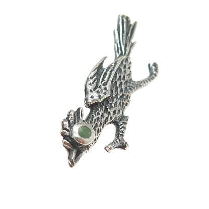 Old Pawn 925 Sterling Silver Vintage Turquoise Roadrunner Bird Tribal Pin Brooch